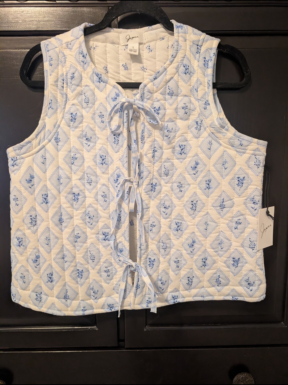 Joie Quilted Floral Tie-Front Vest in White and Light Blue